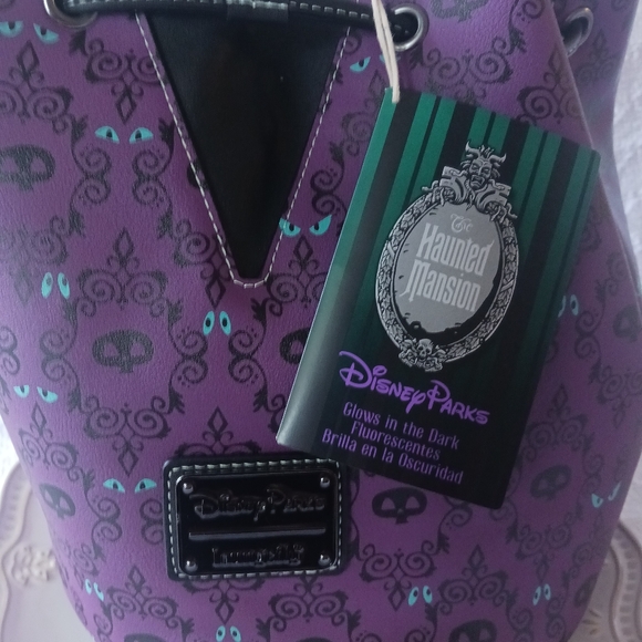 Disney Parks × Loungefly The Haunted Mansion Wallpaper Drawstring Purse GITD - Picture 4 of 11